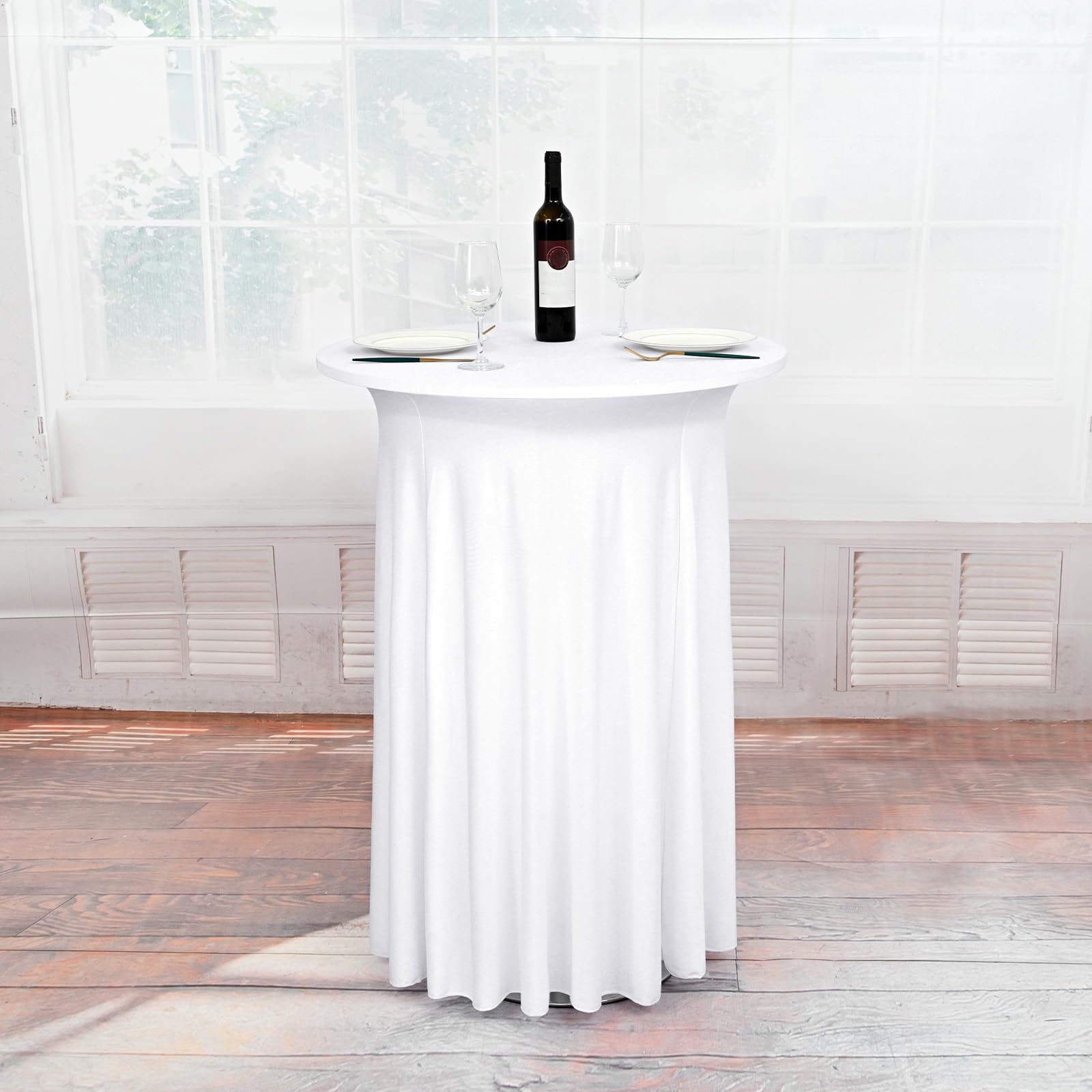 2 Paquet nappes de Cocktail Spandex Blanc avec Jupe Courte, Nappe Drap - Housse élastique pour Table Ronde Haute, Nappe de Cocktail ondulée pour réception de Mariage (32 "x43)