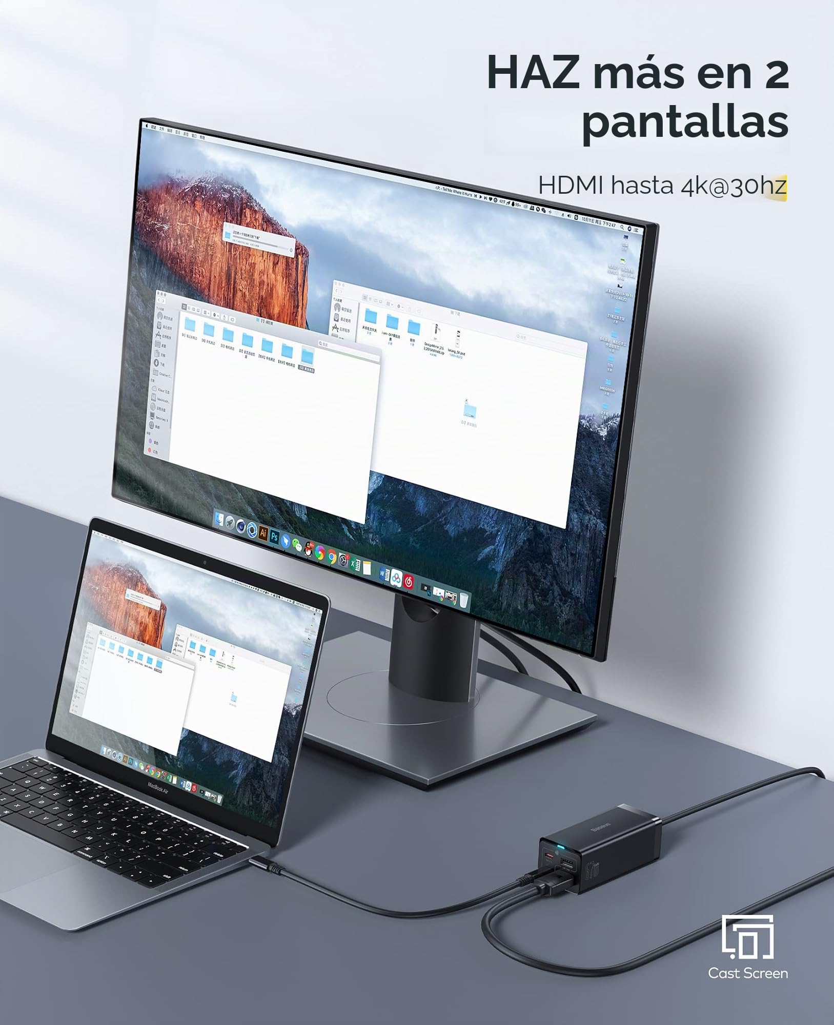 Baseus 67W Estación de Carga USB-C GaN5 para Steam Deck, Nintendo Switch, Mac-Book y Samsung Galaxy con 2 Puertos USB-C y 1 Puerto HDMI