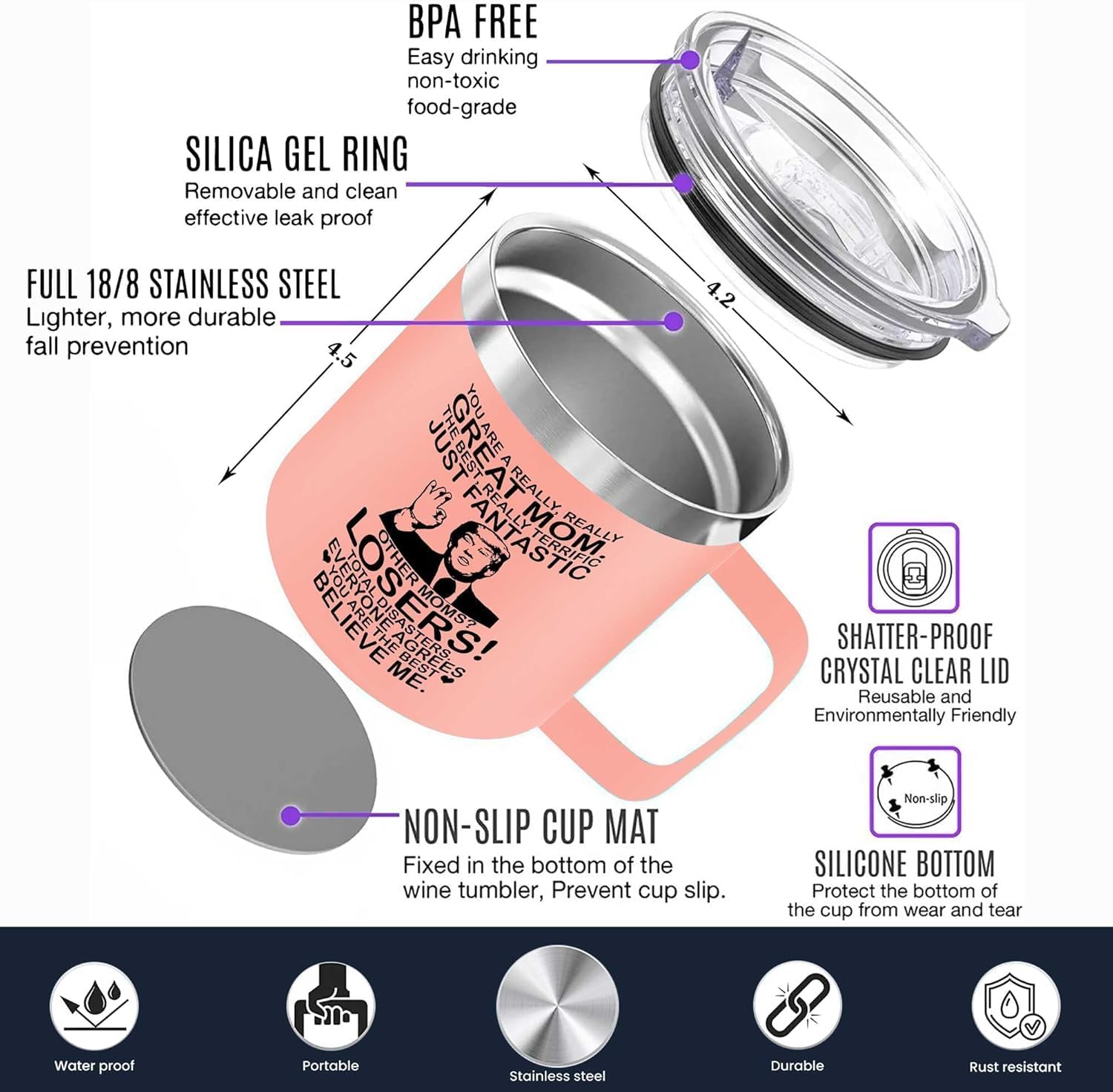 Christmas Gifts For Mom From Daughter, Son - Great Mom Coffee Mug on Birthday, Mothers Day - Christmas Gifts for mom, Wife, Women - 14Oz Stainless Steel Moms Coffee Mug - Image 3