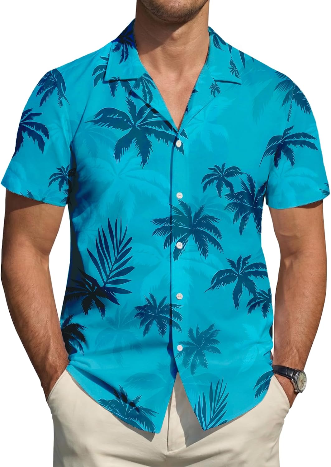 Mens Hawaiian Shirt Short Sleeve Summer Aloha Shirt Tropical Cuban Button Down Shirt Casual Vacation Shirt