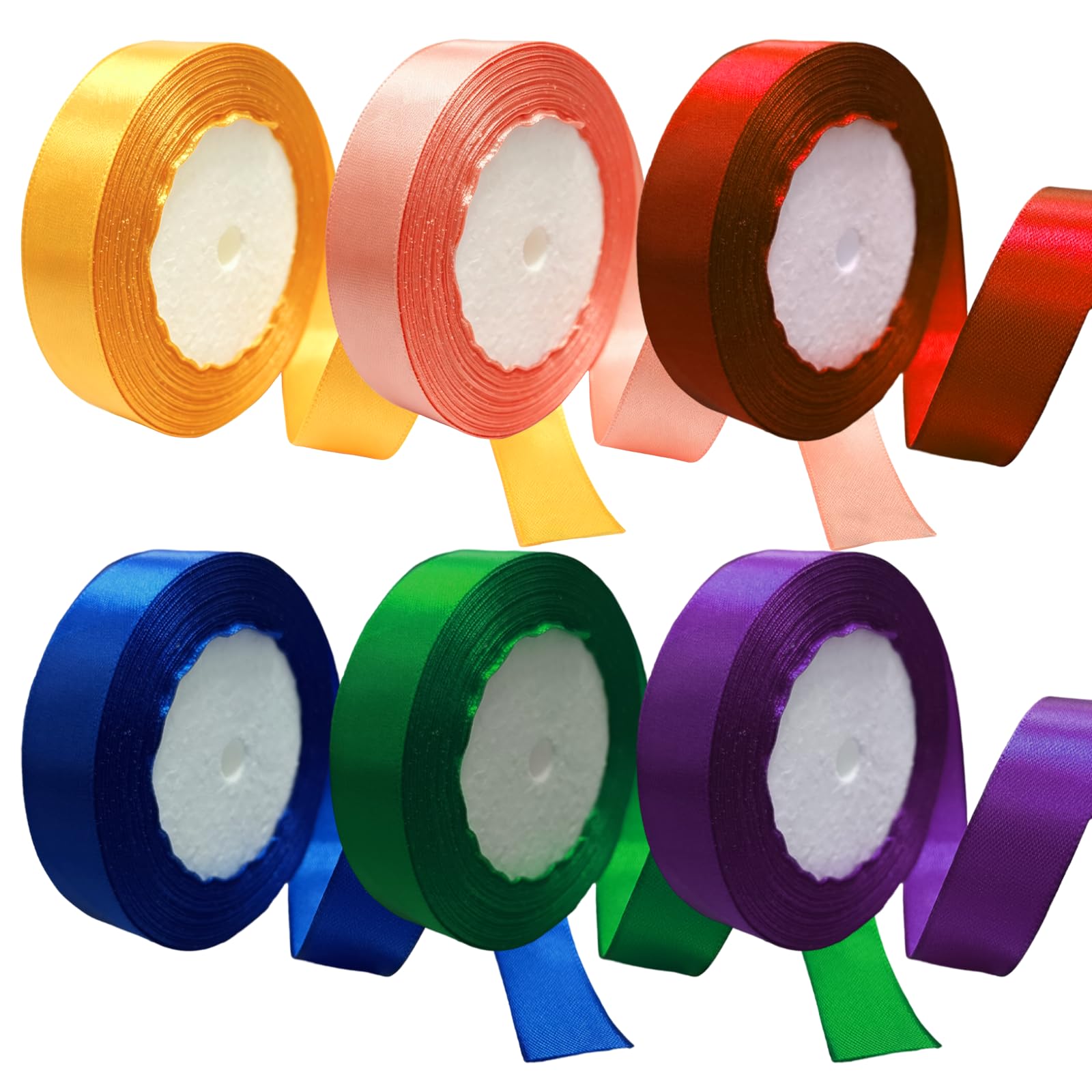 6 Rolls Satin Ribbon 22m x 20mm Colourful Polyester Ribbon for Gift Wrapping Crafting Decorative Wrapping Ribbon Fabric Ribbon for Wedding Birthday Party Florist DIY Craft Ribbon Multicolour Set