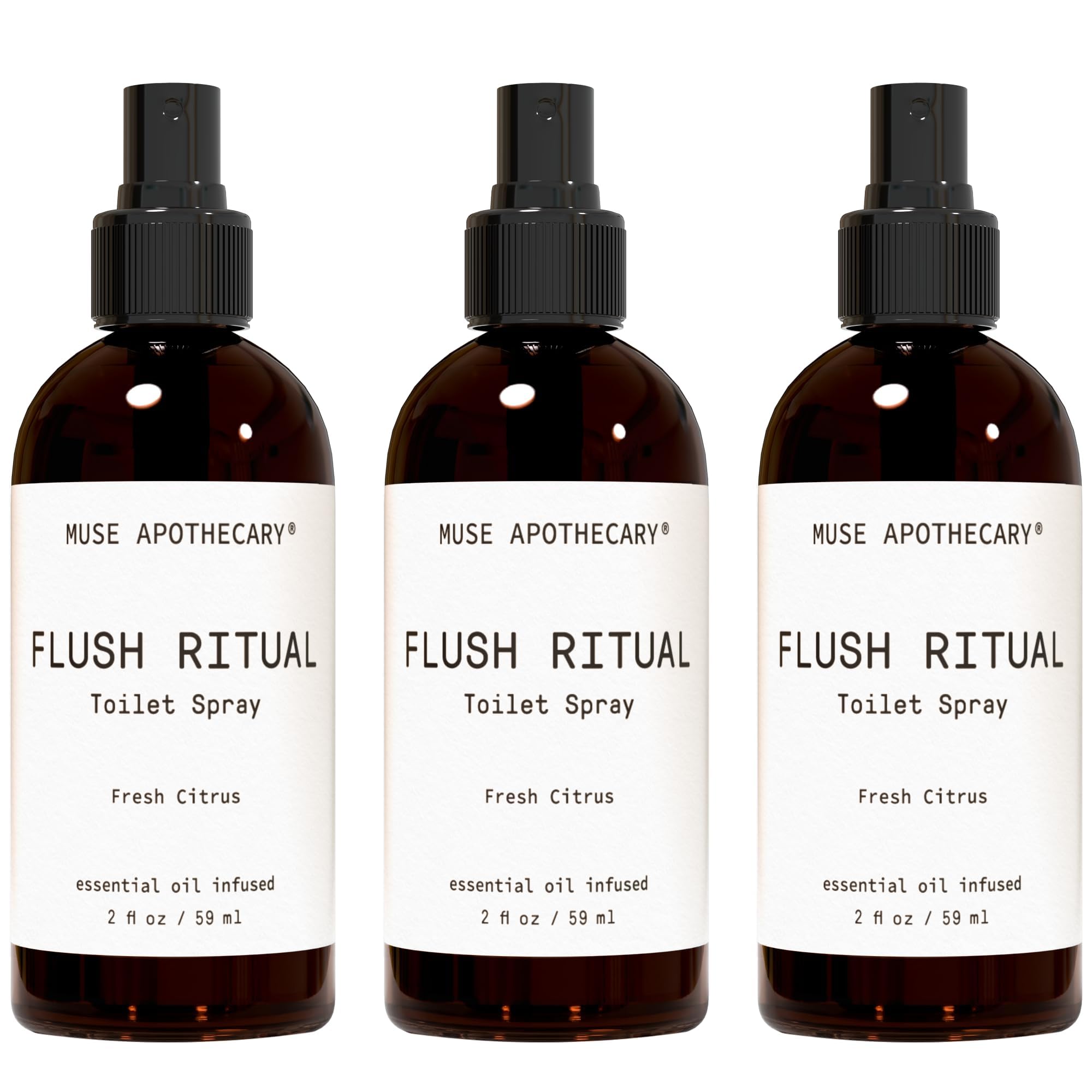 Muse Apothecary Flush Ritual - Aromatic & Refreshing Toilet Spray, Use Before You Go, 2 oz, Infused with Natural Essential Oils - Fresh Citrus, Pack of 3