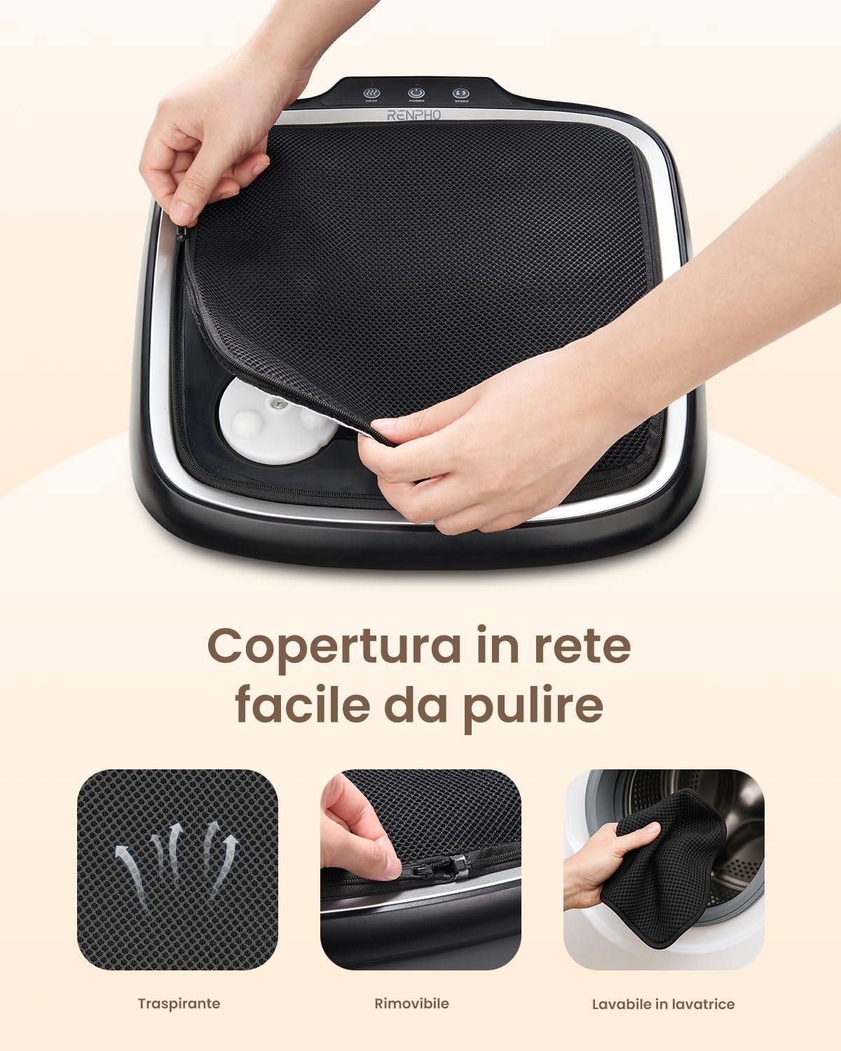 RENPHO Massaggiatore con calore, Macchina per Massaggiatore Elettrico per Piedi Shiatsu per Schiena per Impastare a Caldo per Gambe