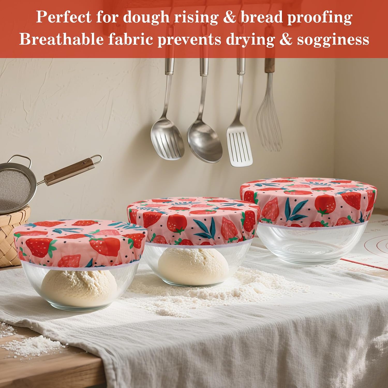 3 Pcs Beeswax Bowl Covers Reusable Cloth Cotton Bowl Covers Elastic Beeswax Food Wraps Fabric Cover Kitchen Storage Containers Lids for Bread Proofing Food Storage