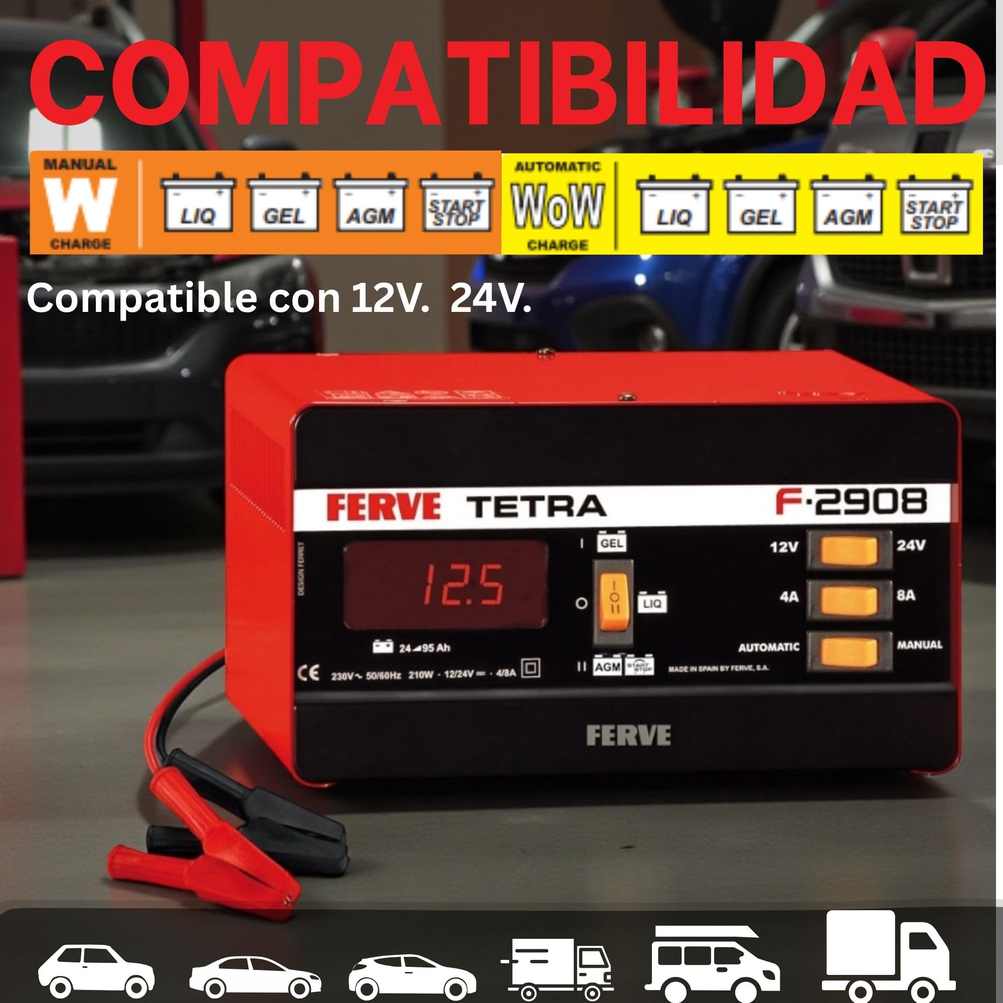 Ferve F-2908 Cargador de Baterías de Plomo Acido