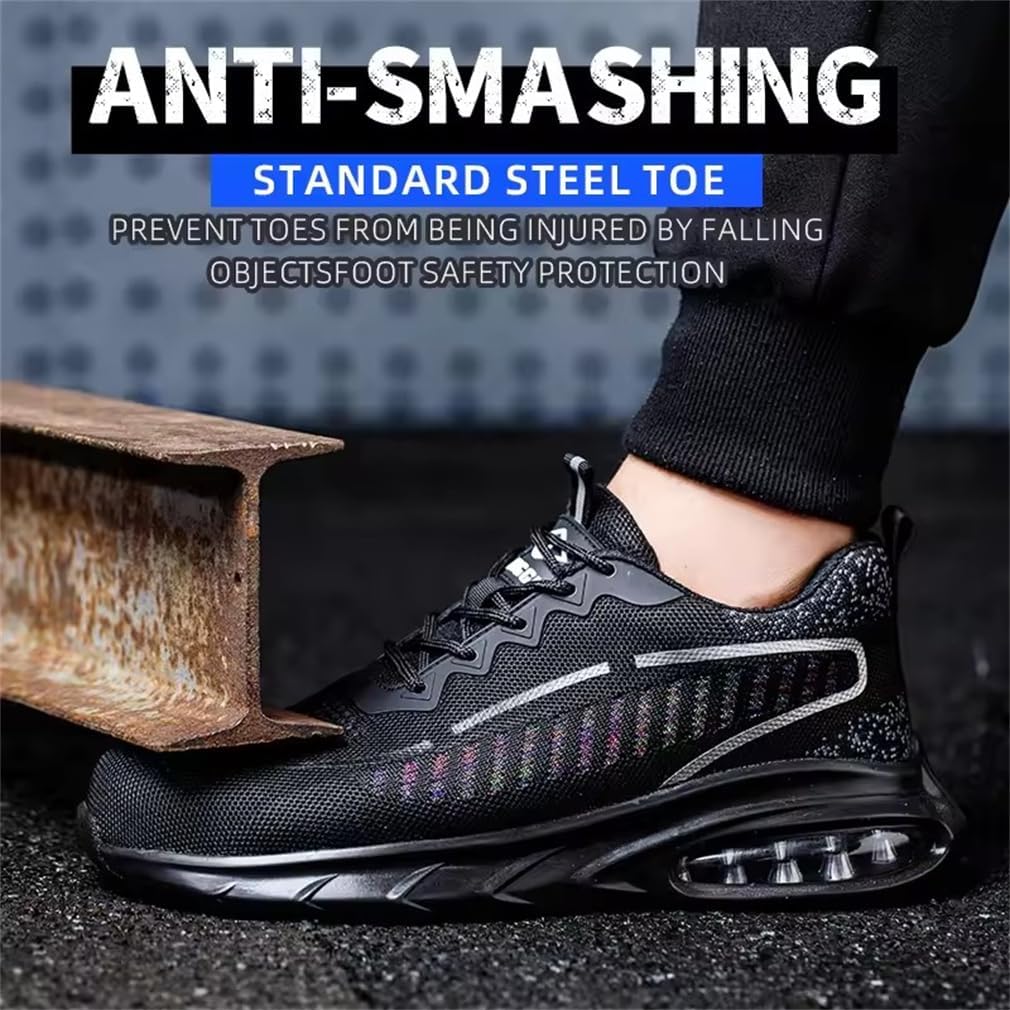 NONCHI 安全トレーニングシューズ、メンズ用鋼製トゥキャップ付きトレーニングシューズ（フットウェアクッション付き）、滑りにくく衝
