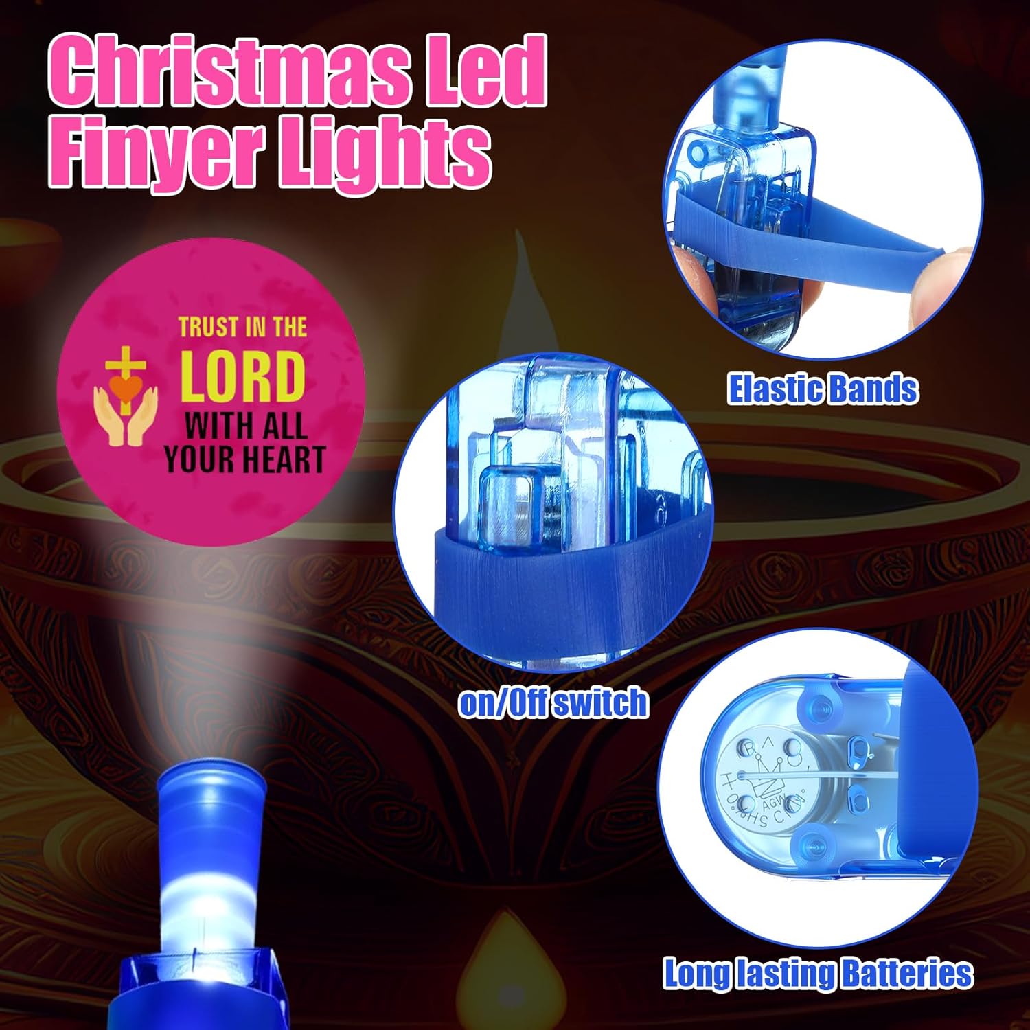 Tuanse 96 Pcs Easter Christian Religious Gifts for Kids Bulk Jesus Christian Easter Egg Fillers Basket Stuffers Glow in The Dark Finger Lights for Sunday School Church Party Supplies Crafts