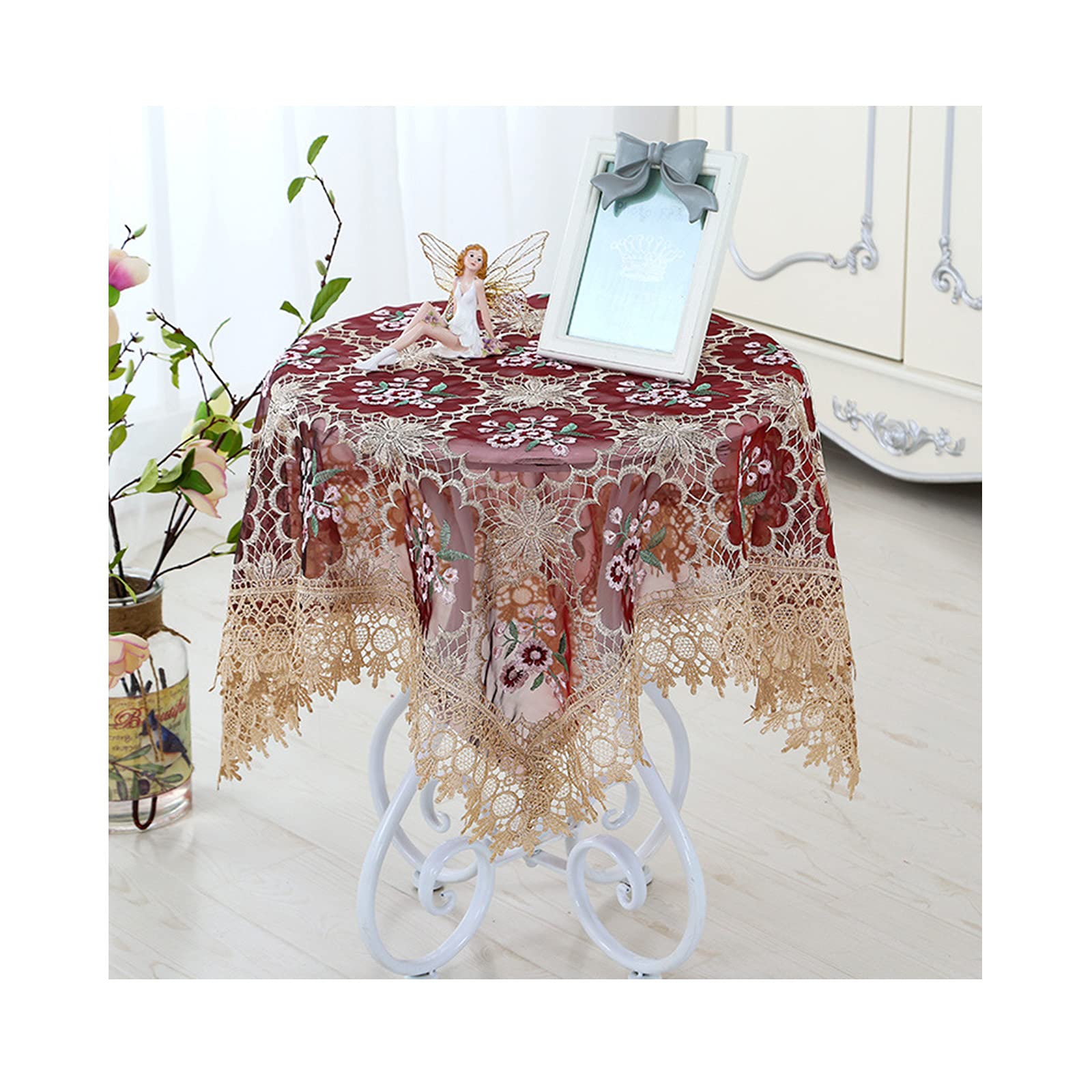 OPFdfhDFH Tablecloths, Floral Embroidered Tablecloth,Macrame Fabric Table Cloths for Parties,Dust-Proof Cover for Dining Party Wedding-C 150x150cm(L,130x180cm(51x71inch))
