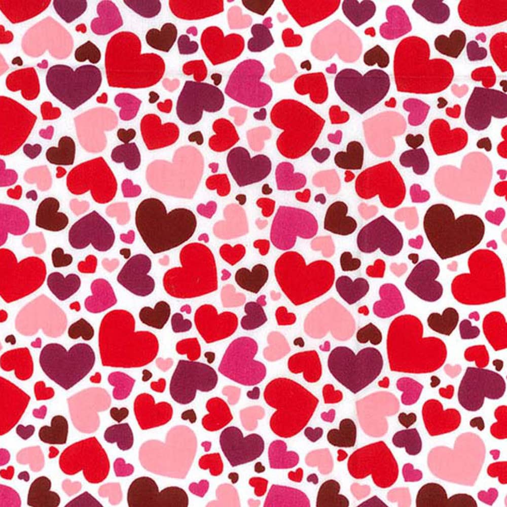 Oh Sew Crafty Limited Multi Polycotton Fabric Tossed Love Hearts Valentines Heart Romance (Per Metre