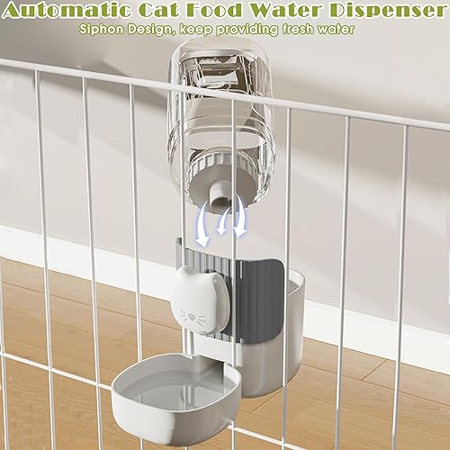 Miniatura 6 de Dispensador automático de alimentos y agua para gatos, 34 onzas, juego de alimentador automático de gravedad para mascotas, comedero para gatos y
