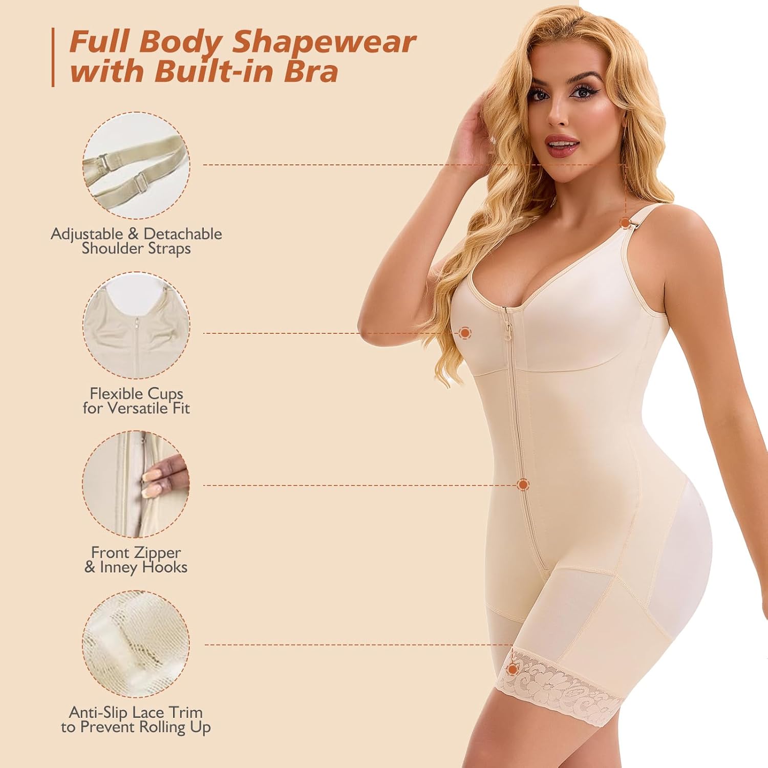 Fajas Colombianas Postpartum Full Shapewear for Women Tummy Control Body Shaper Butt Lifter with Zipper Crotch - Image 2