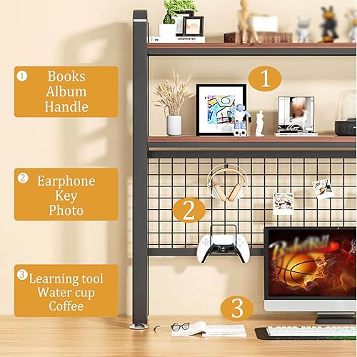 Miniatura 3 de Estantería de escritorio de 2 niveles y 3 niveles para escritorio de computadora, organizador de libros de encimera de madera, estante de exhibición