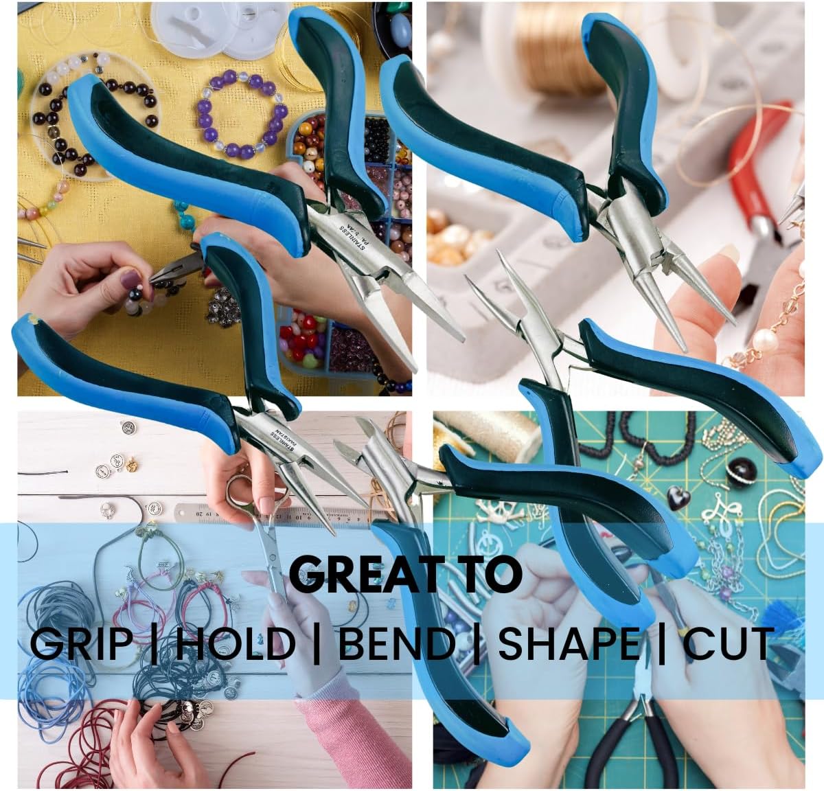 5 Piece 5" (12.7 cm) Jeweler's Premium Pliers Set | Flat Nose, Bent Nose, Chain Nose, Sidecutter, Round Nose | | Dual-Color, Ergonomic Grip | Essential for Intricate Wirework & Jewelry Crafting