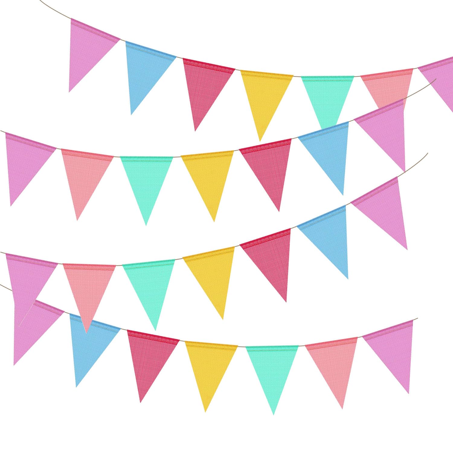 Pastel Rainbow Pennant Banner, 48 Pre-Strung Flags, 52.5 Ft