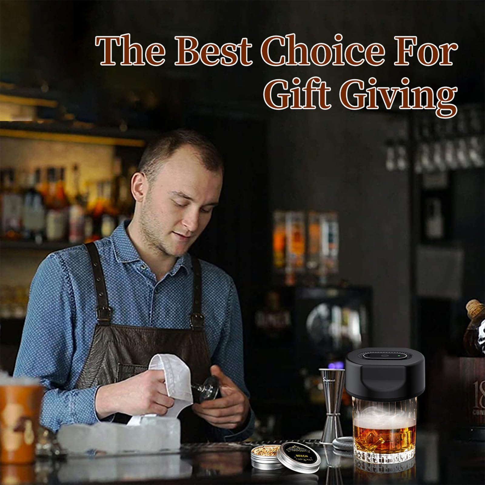 Rechargeable Electric Cocktail Smoker Kits With 6 Wood Chip Automatic Whiskeys Infuser Men Dad Husband