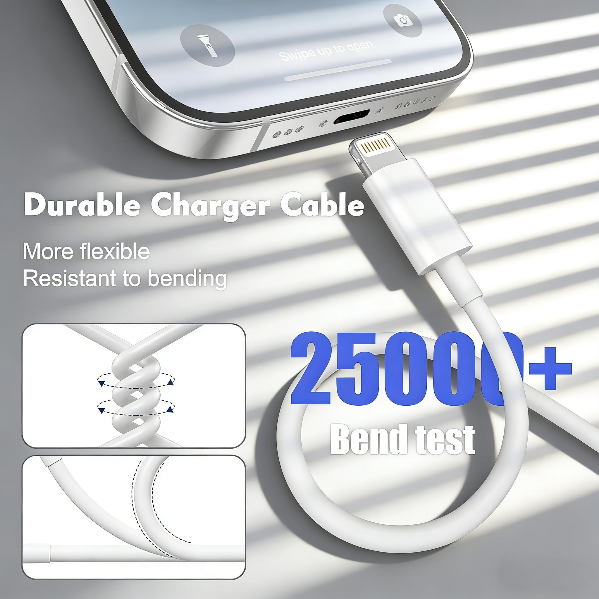 iPhone Charger Cable 1M 2Pack[Apple MFi Certified], USB to Lightning Cable iphone Fast Charger cable for iPhone 14 13 12 11 Pro Max XS XR X SE 8 7 6 5 iPad iPod, Fast Charge iphone Charging Lead Wire — view 3