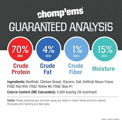 Miniatura 6 de CHOMP 'EMS Palitos giratorios de cuero crudo de triple sabor Masticables para perros de piel de res, 50 unidades