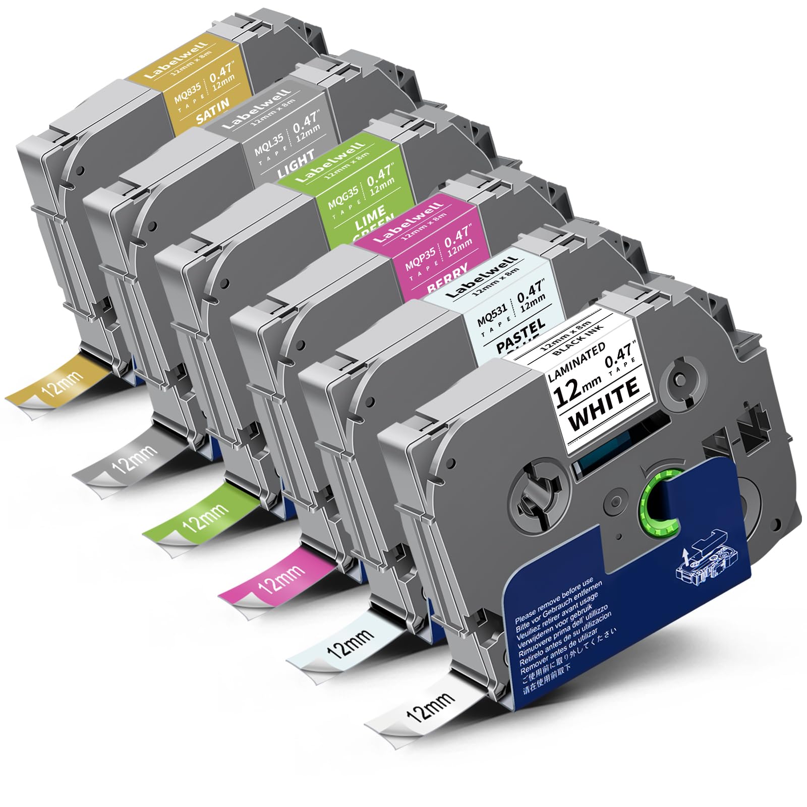 Amazon.com: Labelwell 6-Pack Compatible TZe Label Tape 12mm 0.47