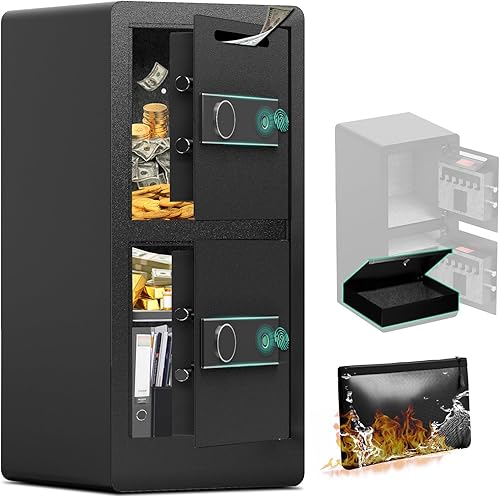 Miniatura 1 de Caja fuerte resistente de doble puerta, extra grande impermeable con caja de bloqueo oculta, estantes extraíbles y bolsa ignífuga gratis para el