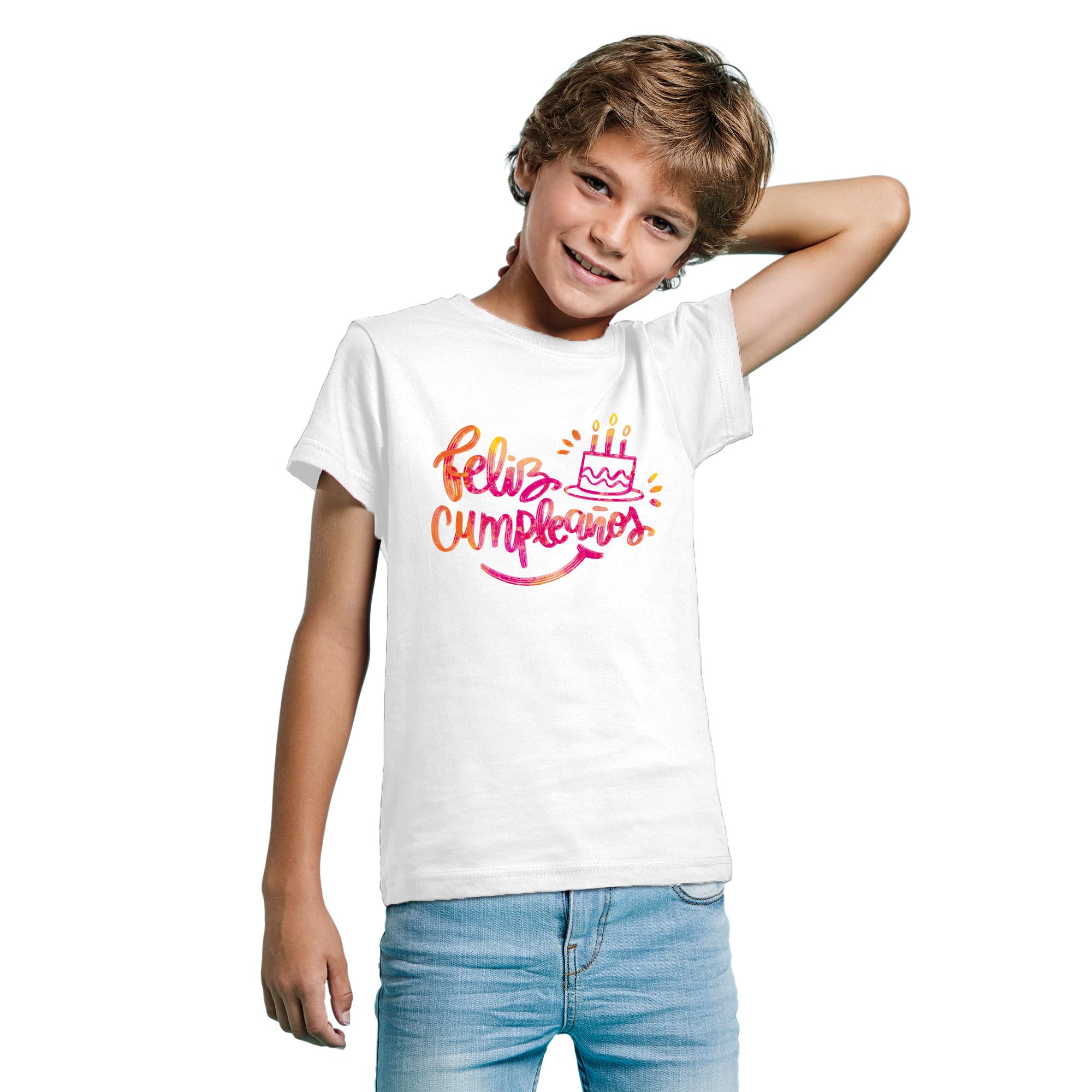 KINKIES Camiseta Cumpleaños Feliz para niñas y niños - Prenda Fiesta de Aniversaro de algodón, Manga Corta y Tacto Suave