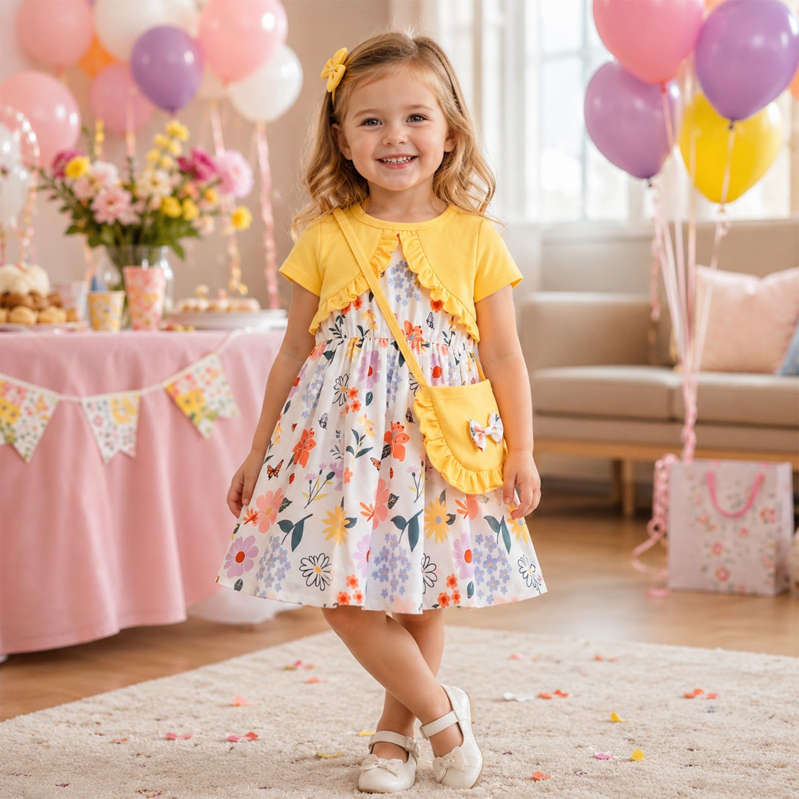 Robe Bébé Fille Robe été Bébé Fille et de Printemps Vêtements d'été pour Filles avec Chapeau et Sac