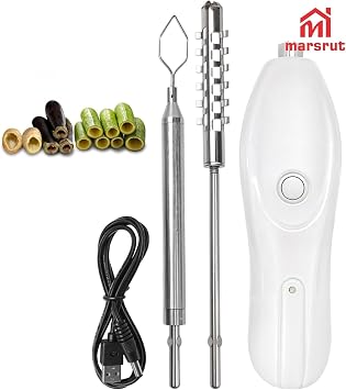 Zucchini Corer Electric Vegetable Core Remover with 2 Cutter Heads, Cordless Portable Machine Scraper, Stainless Steel Rechargeable Kitchen Drill for Jalapeno Veggie Fruit Digging Scraping Fish Scale