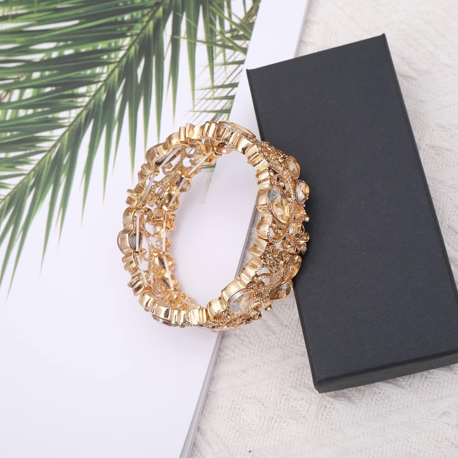 CSY Elegant Stretch Bangles Art Deco Statement Cuff Bangle Elastic Wide Bracelet Wedding Party Prom Jewelry for Women - Image 3