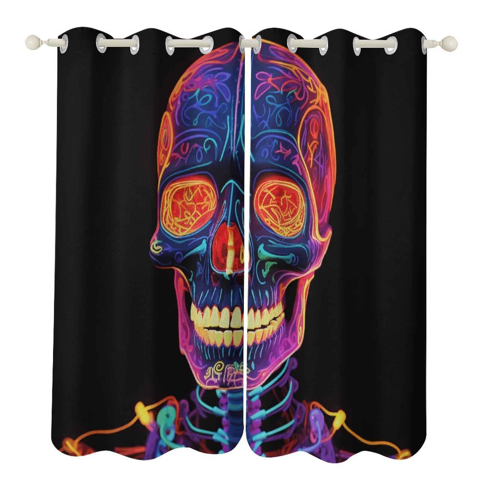 Rideau occultant isolant thermique imprimé crâne 132x183 cm pour fenêtre de cuisine