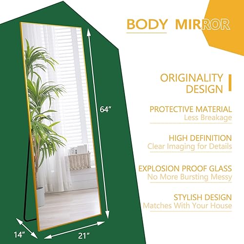 Miniatura 6 de WIIS' IDEA Espejo rectangular de longitud completa de 59 x 15.7 pulgadas, espejo grande de pie, espejo de longitud al suelo con soporte, marco de
