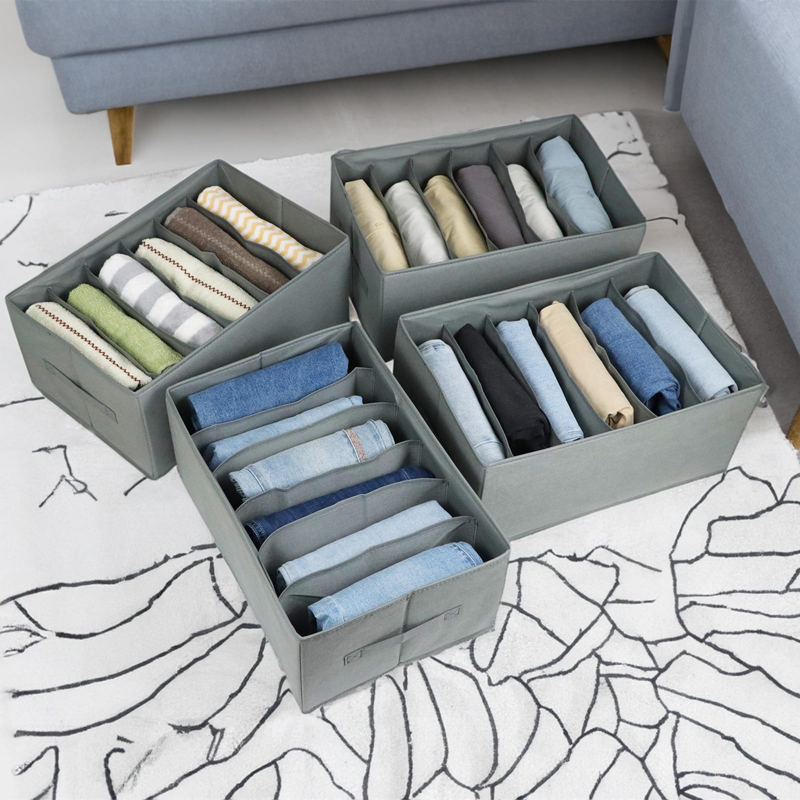 4 pezzi, sistema di organizzazione per guardaroba, grandi dimensioni, 6 griglie, organizer per vestiti, jeans, pantaloni, camicie, pieghevoli, XL