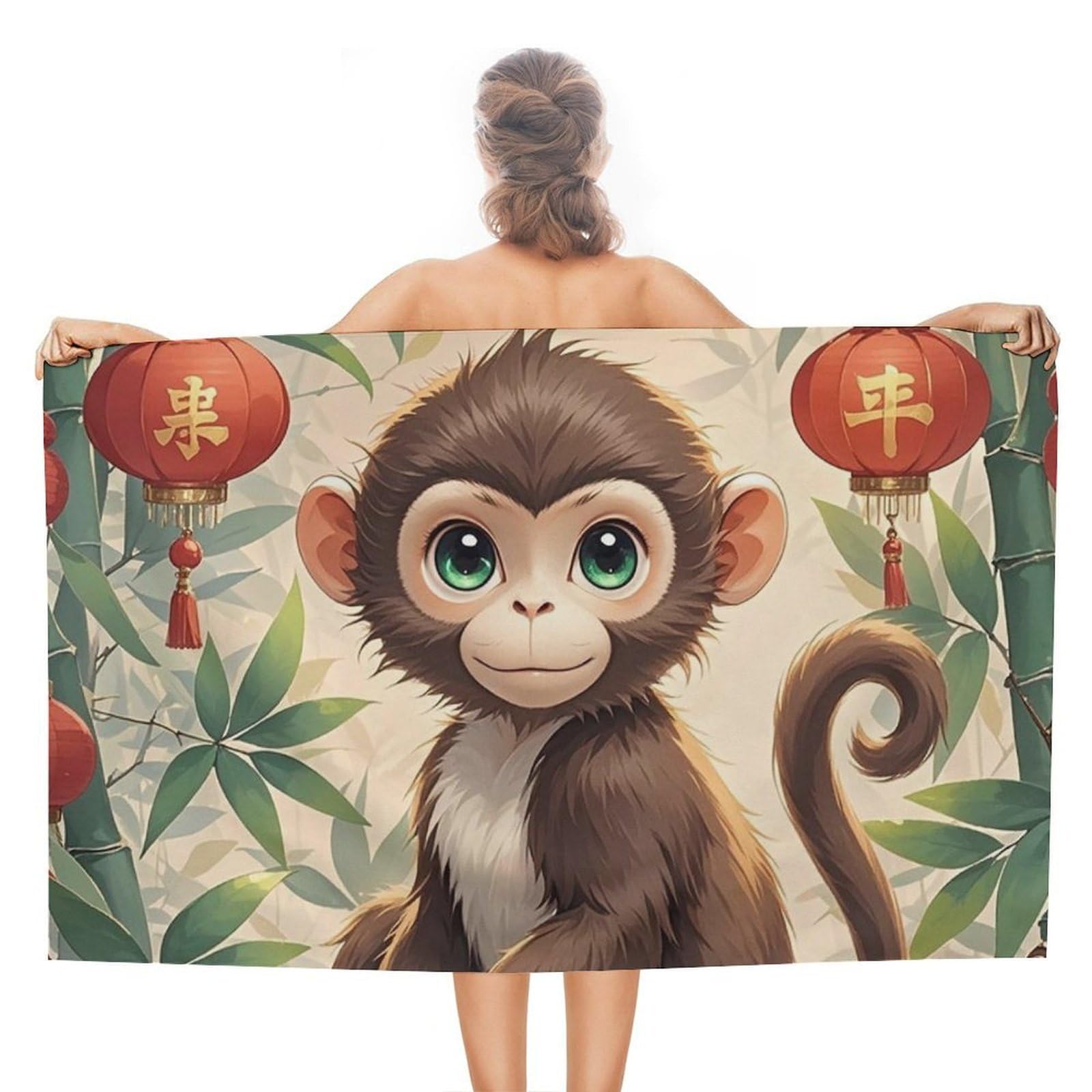 asbwuo Chinese Style Monkey Beach Towels Extra Large Quick Dry Absorbent
