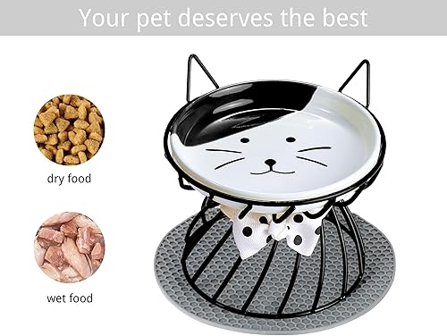 Miniatura 6 de Plato elevado de comida para gatos, cerámica, soporte antideslizante, estación de alimentación elevada, 5 pulgadas, poco profundo para bigotes, apto