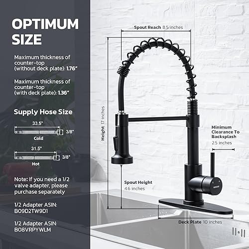 Miniatura 62 de WEWE Llave de cocina dorada cepillado con pulverizador desplegable, llave con resorte de latón/acero inoxidable, un mango, con placa de cubierta, 1