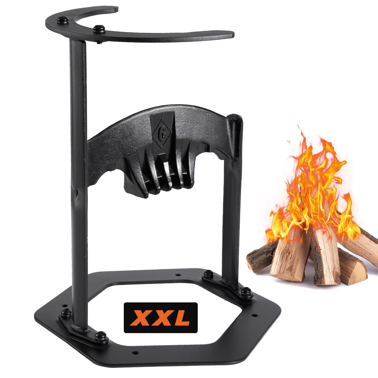 GREENER Firewood Kindling Splitter Stand with Cover-Cast Steel Manual Log Splitter Wedge, Heavy Duty Wood Splitter Tool, Safe Easy Kindling Firewood Cutter Cracker Portable, (Black)