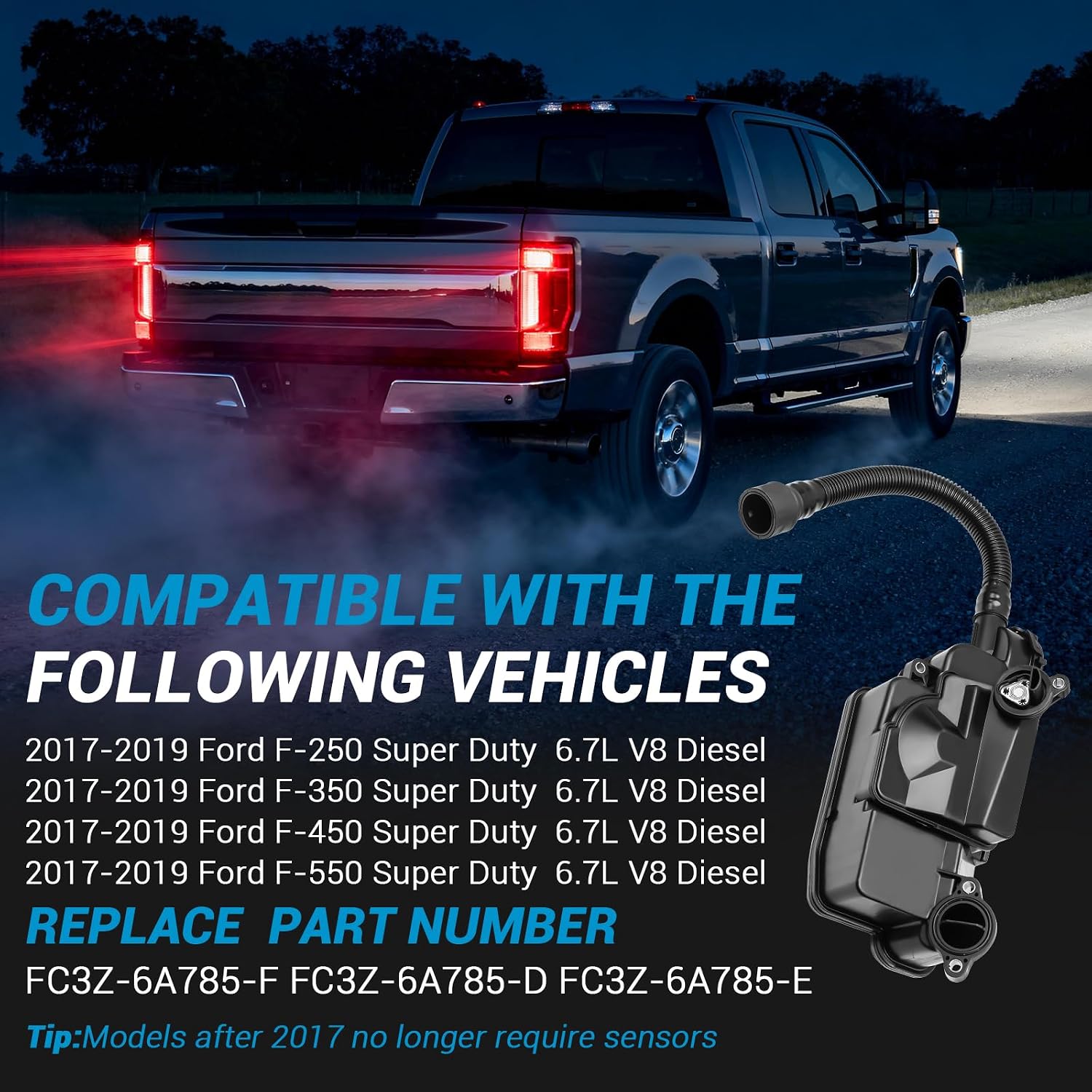 FC3Z6A785F Air Oil Separator Assembly Compatible with Ford 2017-2019 F-250 F-350 F-450 F-550 Super Duty 6.7L Powerstroke Diesel Crankcase Filter, PCV CCV Filter Oil Separator Replace FC3Z-6A785-D