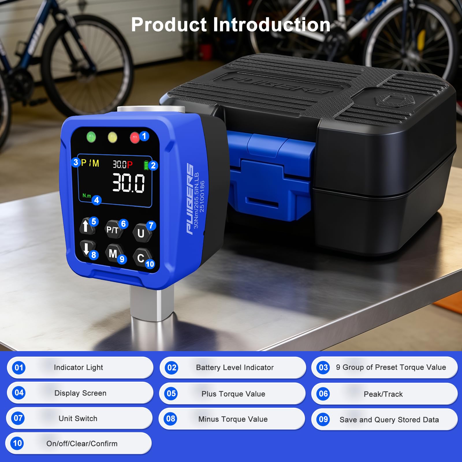 Adaptador de par digital de 1,5 a 30 Nm, convertidor electrónico de llave dinamométrica con pantalla LCD ± 2% de precisión, para mantenimiento de automóviles y motocicletas