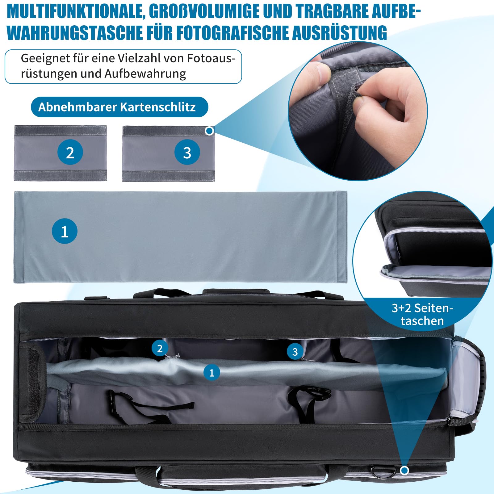 OUUTMEE Borsa per il trasporto del treppiede, grande borsa fotografica per treppiede con divisori imbottiti rimovibili, borsa leggera con base imbottita antiurto per treppiedi per fotocamera