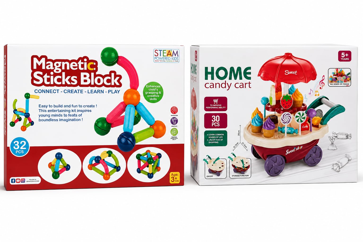 Sweet Shop Candy Cart & Magnetic Sticks Block Combo Bundle | 30 Pcs Candy Cart Set, 32 Pcs STEM Building Set, Ages 3+, Improves Motor Skills, Role-Play & STEAM Learning-image-37