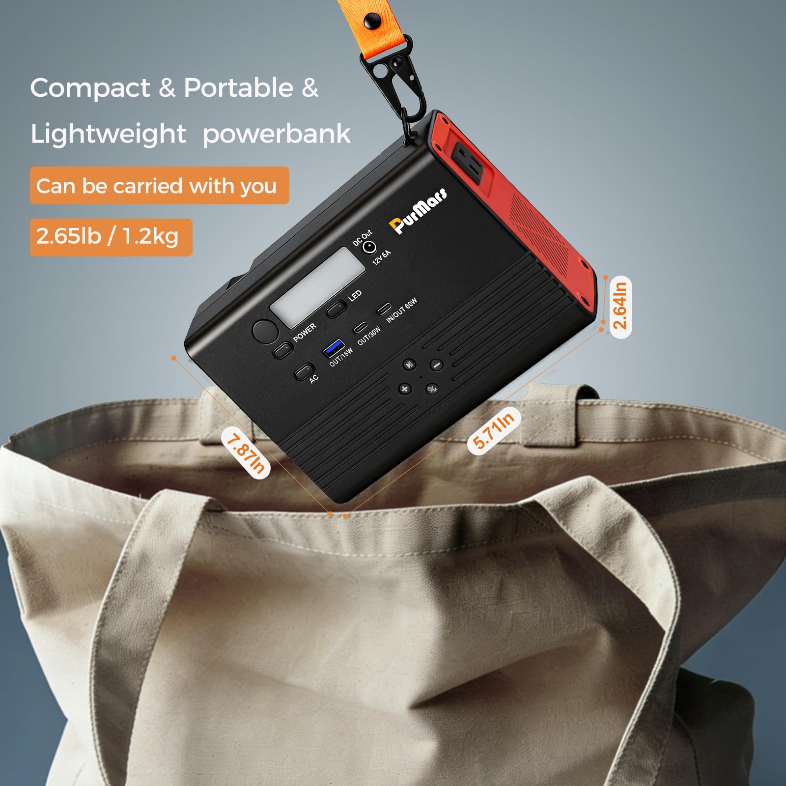 Stazione di ricarica portatile Purmars,power bank da 92Wh/100W:altoparlante Bluetooth,radio FM,ricarica rapida PD,uscita CA 230V e porte multiple.ideale per il campeggio e l'alimentazione di emergenza