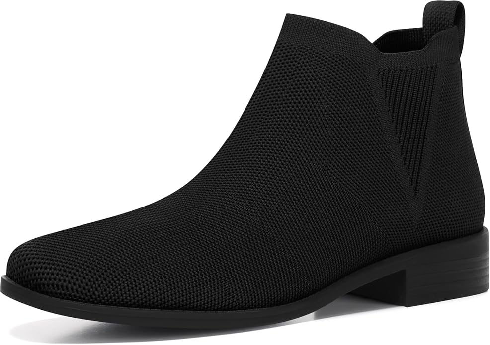 Sock Ankle Boots for Women Chelsea Square Toe Chunky Low Heel Booties Comfortable Slip on Short Boots