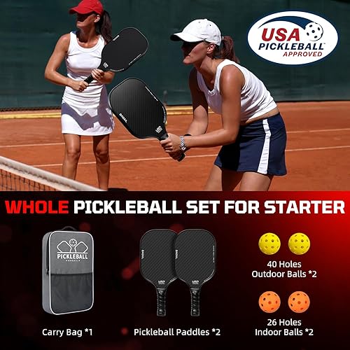 Miniatura 8 de BAGAIL Palas de pickleball aprobadas por USAPA, juego de pickleball de superficie de fibra de vidrio, raquetas ligeras con 4 bolas, 1 bolsa,