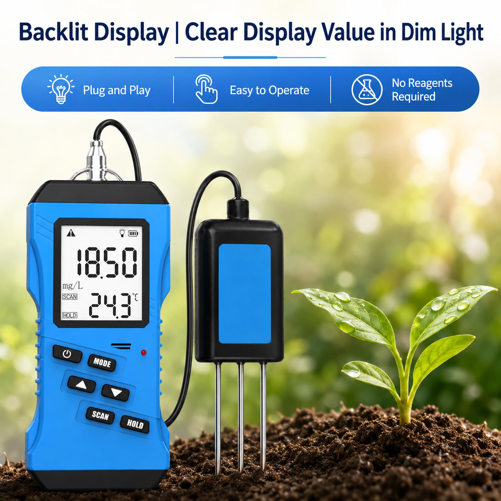 Tester Digitale Del Suolo 7 In 1, Misuratore Di Fertilità Dell'umidità Ph | Test di azoto, fosforo, potassio, pH e umidità del terreno per piante in vaso da giardino e prato