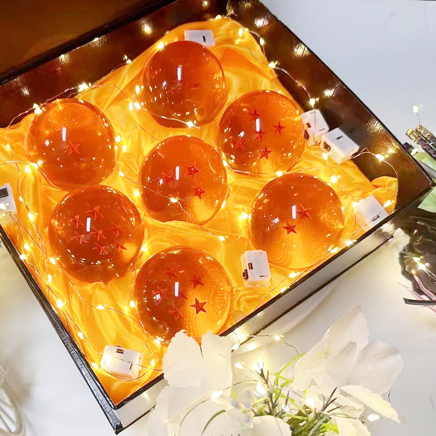 Likai Juego de 7 bolas de cristal para coleccionista de dibujos animados de fanáticos del anime, esferas decorativas de resina de 3 pulgadas para decoración del hogar, regalo de cumpleaños para niños