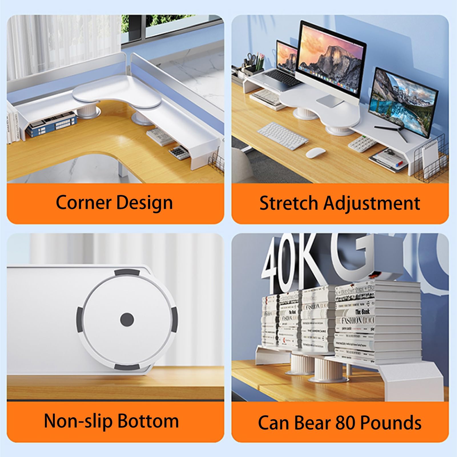 Supporto per Monitor Ad Angolo Montante per Monitor Computer Ad Angolo a 3 Schermi, Portaoggetti Regolabile per Organizer da Scrivania, Rotazione di 270°, Supporti Angolari per Laptop in Metallo ( Col