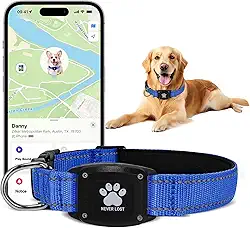 Rastreador GPS 2 em 1 para cães, coleira inteligente refletiva à prova d'água – sem taxas mensais, alcance ilimitado, compatível com Apple Find My (apenas iOS) e ideal para cães pequenos, médios e
