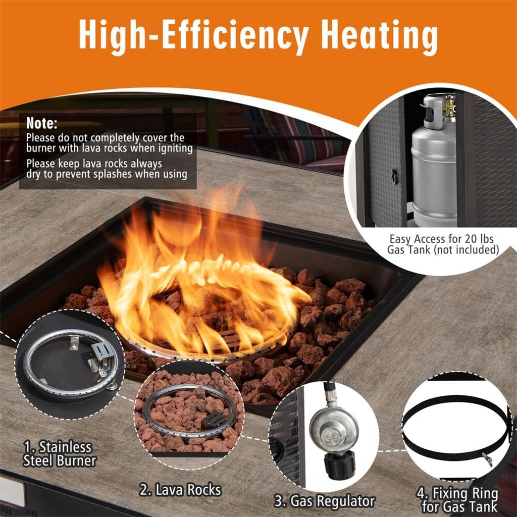 5 PCS Patio Rattan Furniture Set 30" Fire Pit Table W/Cover Cushion Turquoise