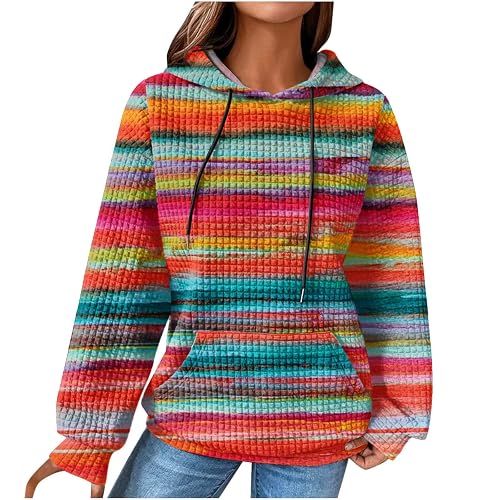 Ceboyel Women Waffle Knit Cute Hoodies Drawstring Pullover Sweatshirts Fashion