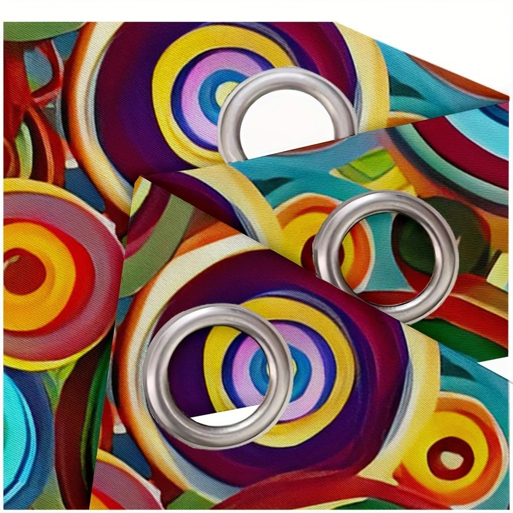 Lot de 2 Rideaux Cercles Concentriques Arc-en-Ciel Pop Art 280L X 220H Cm Rideau Occultant Thermiques Isolant Anti, Applicable à Rideaux Chambre Et Salon, Rideau Cuisine, Abstrait Coloré Style-AB65
