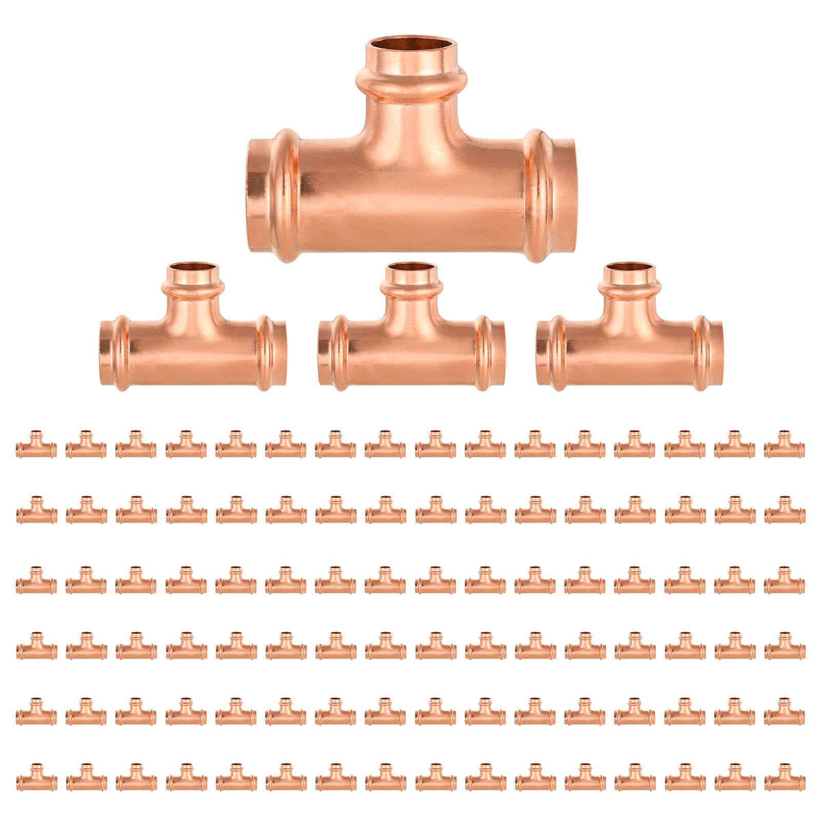 Paquete de 100 Conectores en T reductores de Cobre GUOFIS, 1" P x 1" P x 3/4", Conector en T Reductor de presión para plomería, derivación de transición de tamaño de tubería de Tres vías