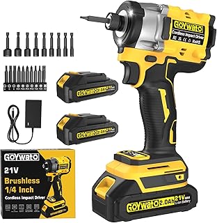 21V Cordless Impact Driver - 2832In-lbs(320N路m) 1/4" Hex Chuck Brushless Power Impact Driver Set With 2 x 2.0Ah Batteries & Charger & 9 x Sockets & 10 x Screwdriver Bits for Home Project & DIY